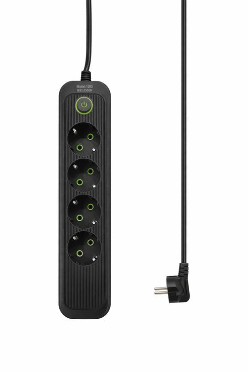 Power Board 4 Ways With Switch Black