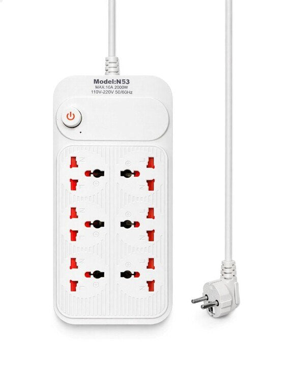 Power Board 6 Ways With Switch White