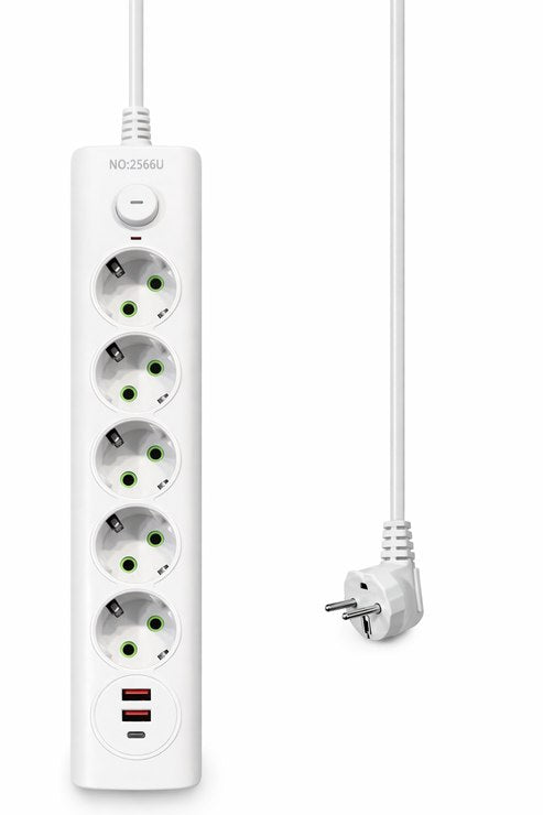 Power Board 8 Ways With Switch USB & Type C Ports White