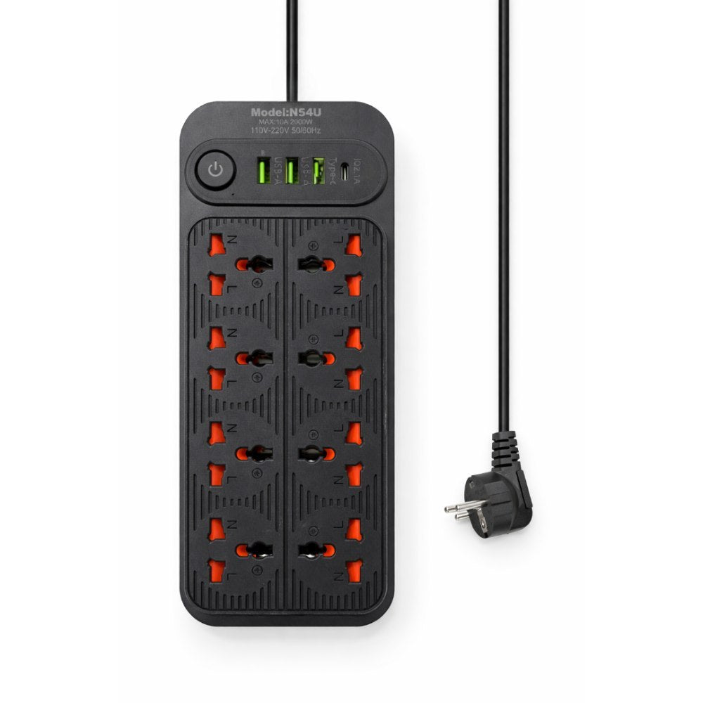 Power Board 12 Ways With Switch USB & Type C Ports Black
