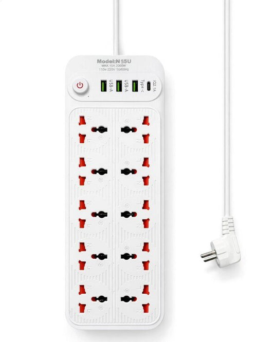 Power Board 14 Ways With Switch USB & Type C Ports White