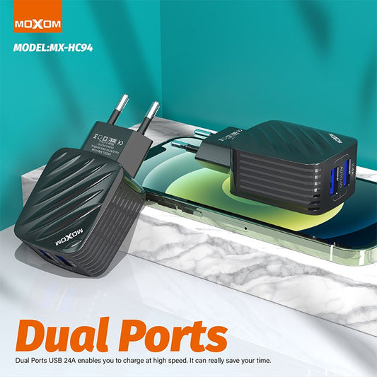 Moxom, MX-HC94 Dual-Port USB Fast Wall Charger With Type-C Cable 2.4A