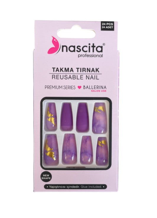 Nascita, Ballerina Designed Nails With Glue 189 Pack of 24