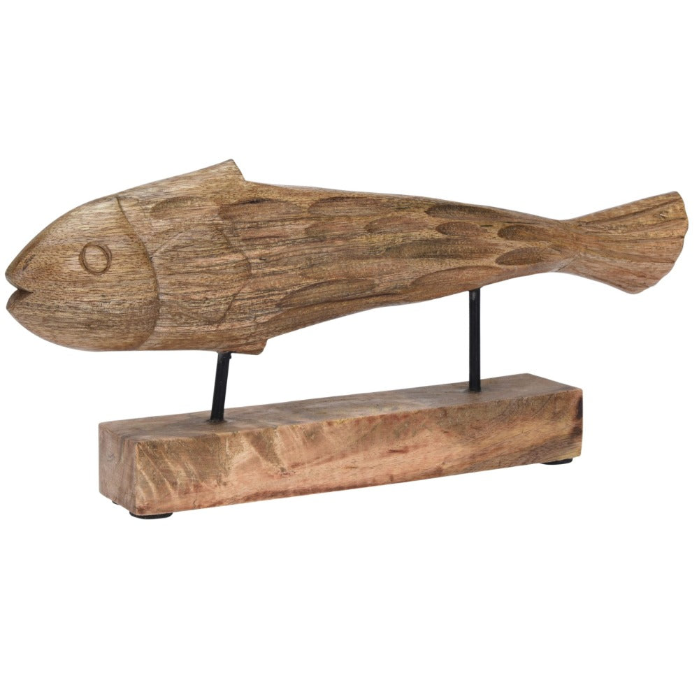 Wooden Fish Sculpture on Base Stand 38 cm