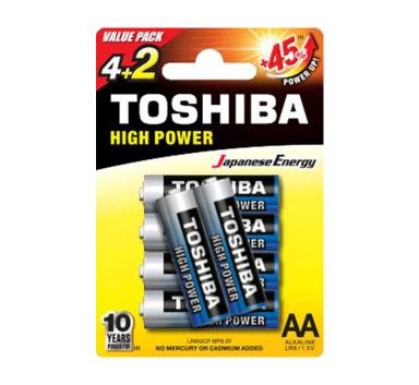 Toshiba, Size AA High Power Alkaline Batteries 1.5V 4+2 Pieces LR06