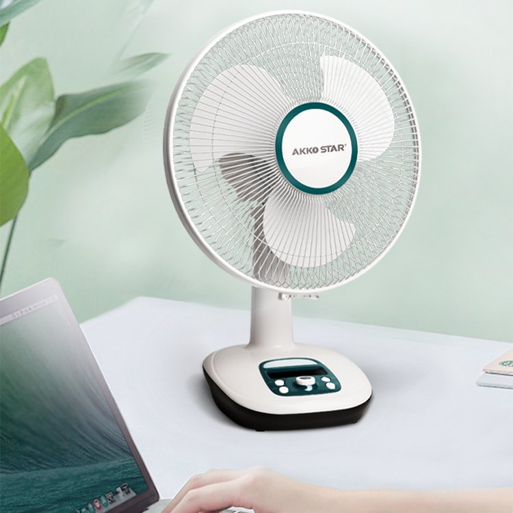 Akko Star, Rechargeable Fan 12' Table Fan, Led Lights, Ac/Dc Operated, Up To 15 Hours On Battery, Built-In Usb Charger