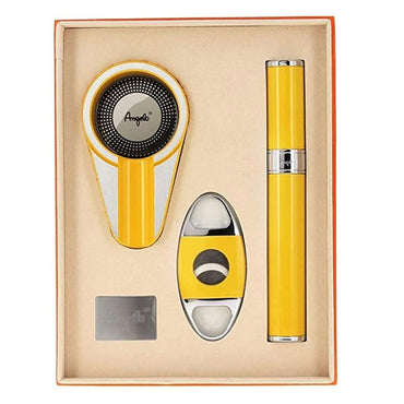 Itemz, 3 Pcs Angelo Cigar Gift Set Ashtray/Tube/Cutter Yellow