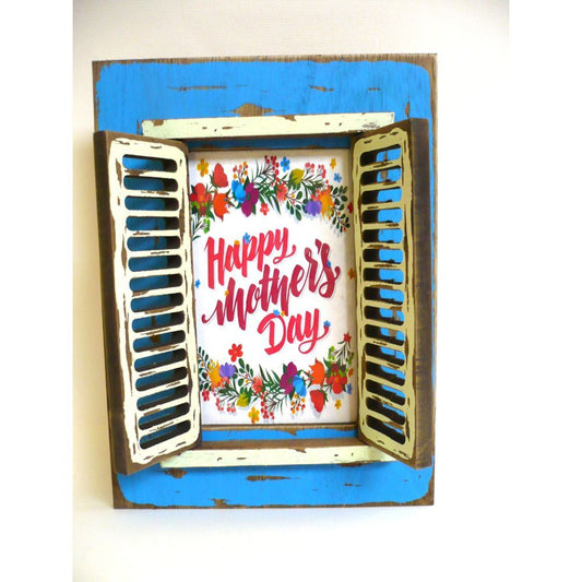 Merlin, Vintage Window Wooden Frame Blue