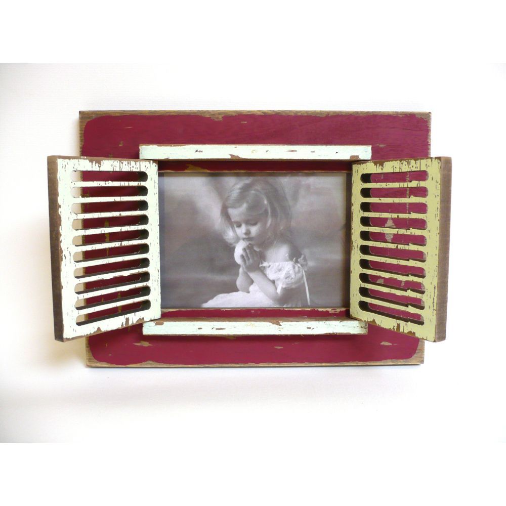 Merlin, Vintage Window Wooden Frame Red