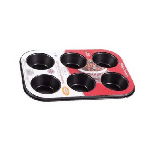 Betty Crocker Non-Stick Baking Muffin Pan 6 Cups, Durable Materials, Easy To Clean (26.5x18.5x3cm Thickness 0.4MM) - Grey, BC1009