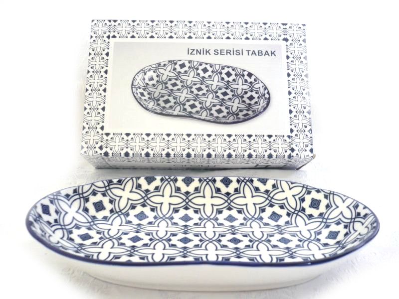 Arow, Oval Porcelain Dish Blue Design 25X16Cm - 4Pc / Box