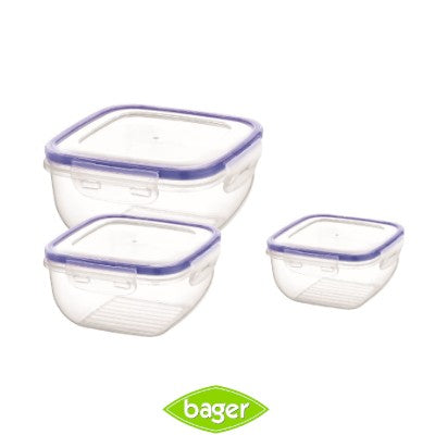 Bager, Cook&Lock Square Storage Container Set 3 Pcs (500+900+1500 Ml) (Std)