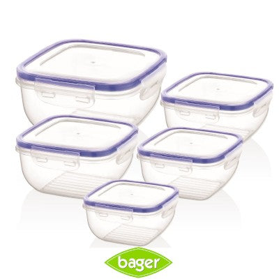 Bager, Cook&Lock Square Storage Container Set 5 Pcs (500+900+1500+2400+3750 Ml) (Std)