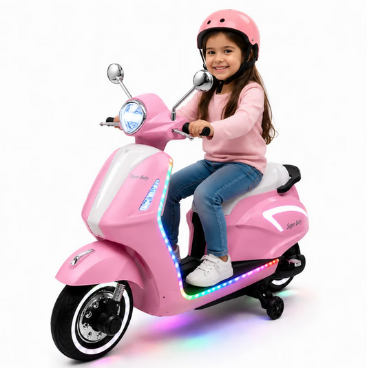 Vintage Kids Electric Motorcycle – 12V Battery, Dual 550W Motors, LED Lights & Music