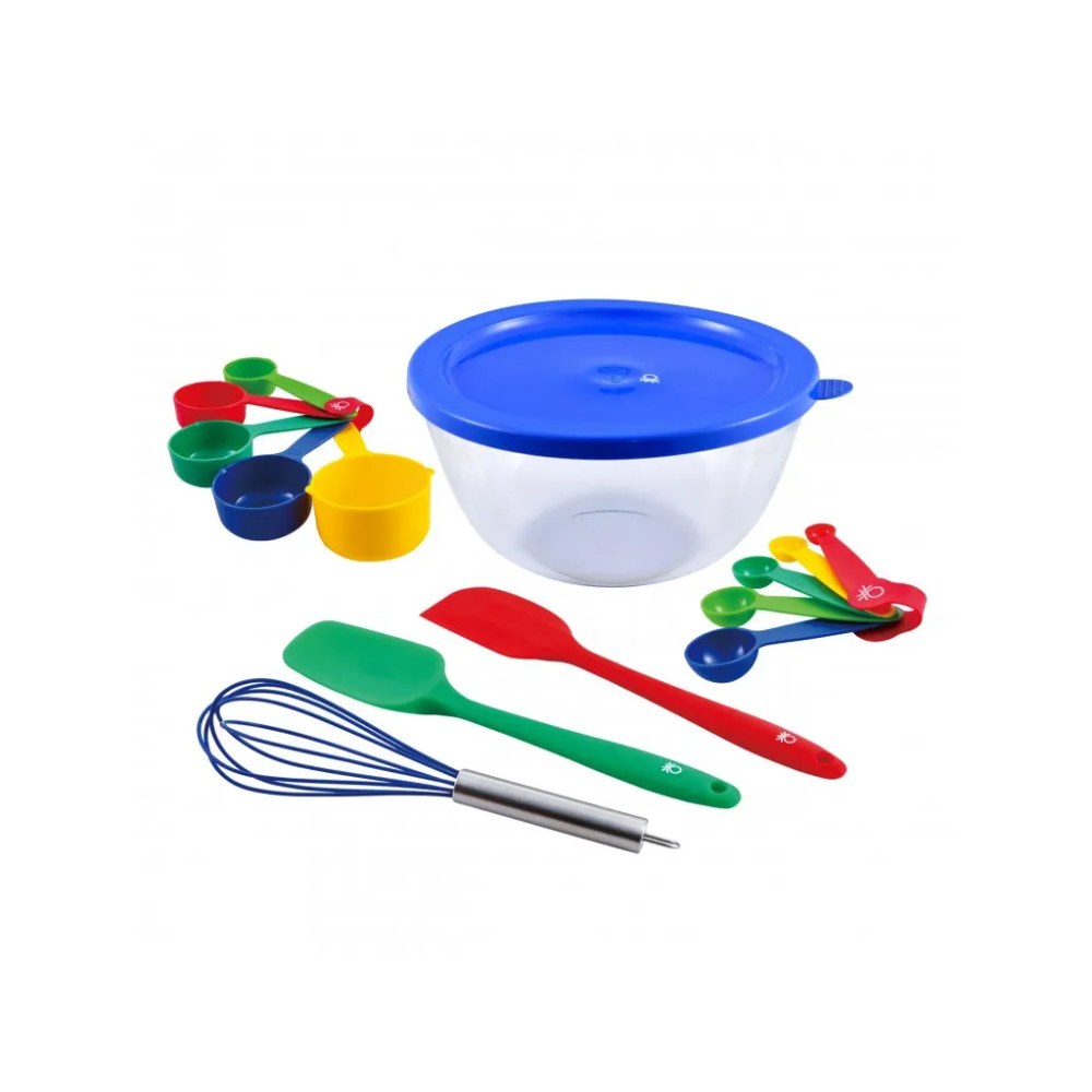 Benetton Home, Set 14Pc Bowl (Bowl+Spoon+Spatula+Whisk+5 Measuring Cups+5 Measuring Spoons) High Borosilic, BE-0683