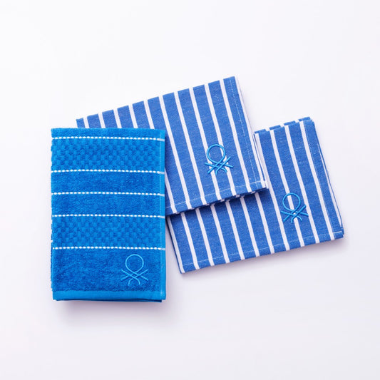 Benetton Home, Set 3Pcs Kitchen Towel & Napkin (Terry Towel + Napkin 50x70cm (X2)) 100& Cotton Blue Rainbow Be, BE-0856