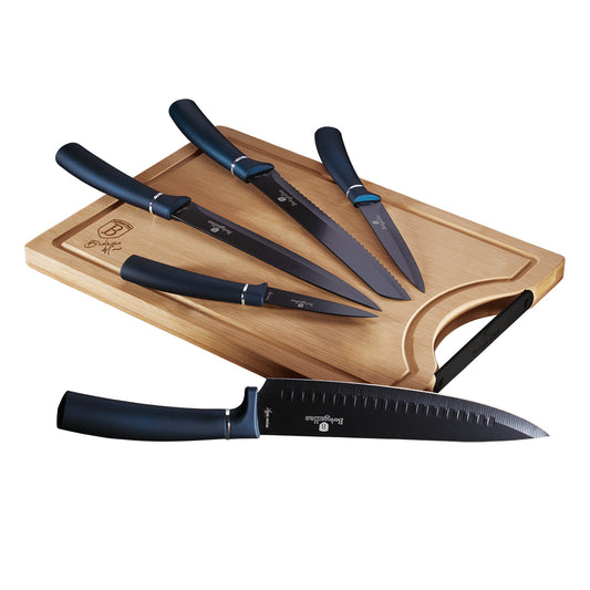 Berlinger Haus, 6 Pcs Knife Set With Bamboo Cutting Board, Metallic Line Aquamarine Edition