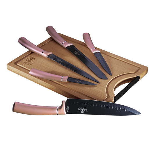 Berlinger Haus, 6 Pcs Knife Set With Bamboo Cutting Board, I Rose Collection