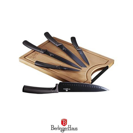 Berlinger Haus, 6 Pcs Knife Set With Bamboo Cutting Board, Carbon Pro Collection