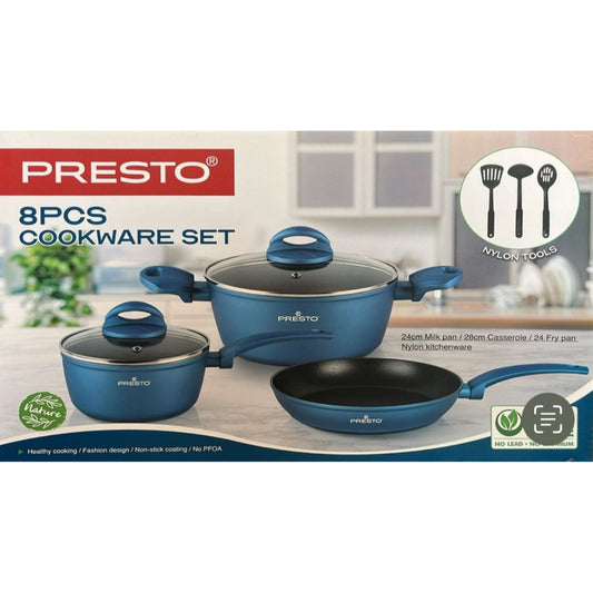 Presto, 8 Pcs Cookware Set Non Stick ( 24CM Saucepan , 28CM Casserole , 24CM Frypan )