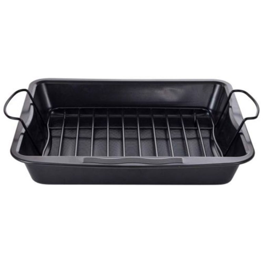 MASTERPRO Roasting Tray, 40x36.5x7cm, With Grid, Non-Stick Coating, Suitable For Oven And Microwave, Carbon Steel, BGMP-7340
