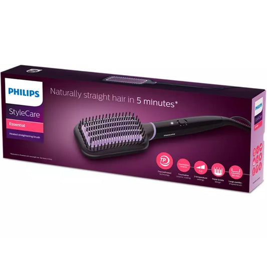 Philips, Heated Straightening Brush,Tourmaline Ceramic Coating , Large , Triple Bristle Design (Philips Official Warranty)