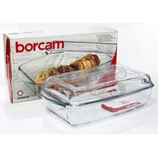 Borcam, Tempered Glass Rectangular Pot With Cover, 2750ml