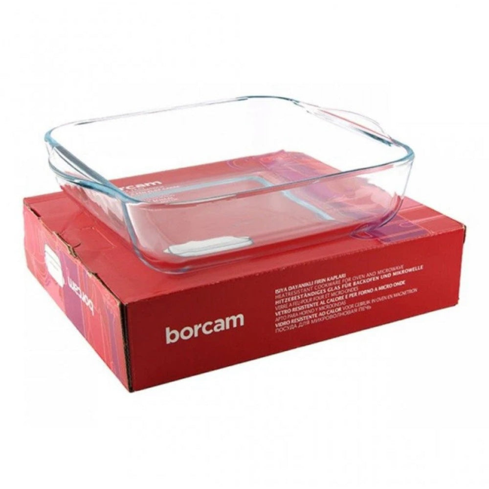 Borcam, Tempered Glass Square Tray With Handles, 1950ml