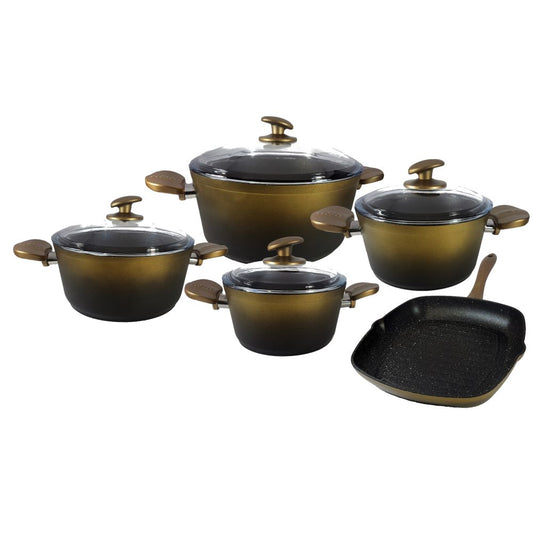 Bonera, Idelal Griller 9 Pcs Set Red And Black, 18-20-24-28 Cm Pot, 28X28 Cm Grill Pan
