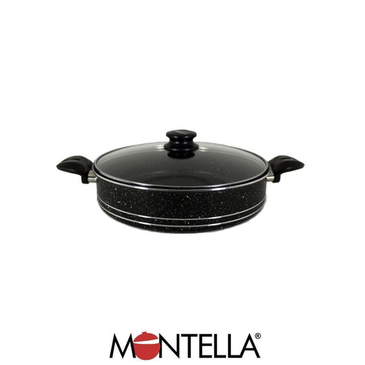 Montella, Vivo 24 Cm Granite Shallow Pot Black With Glass Cover, 2.5Mm
