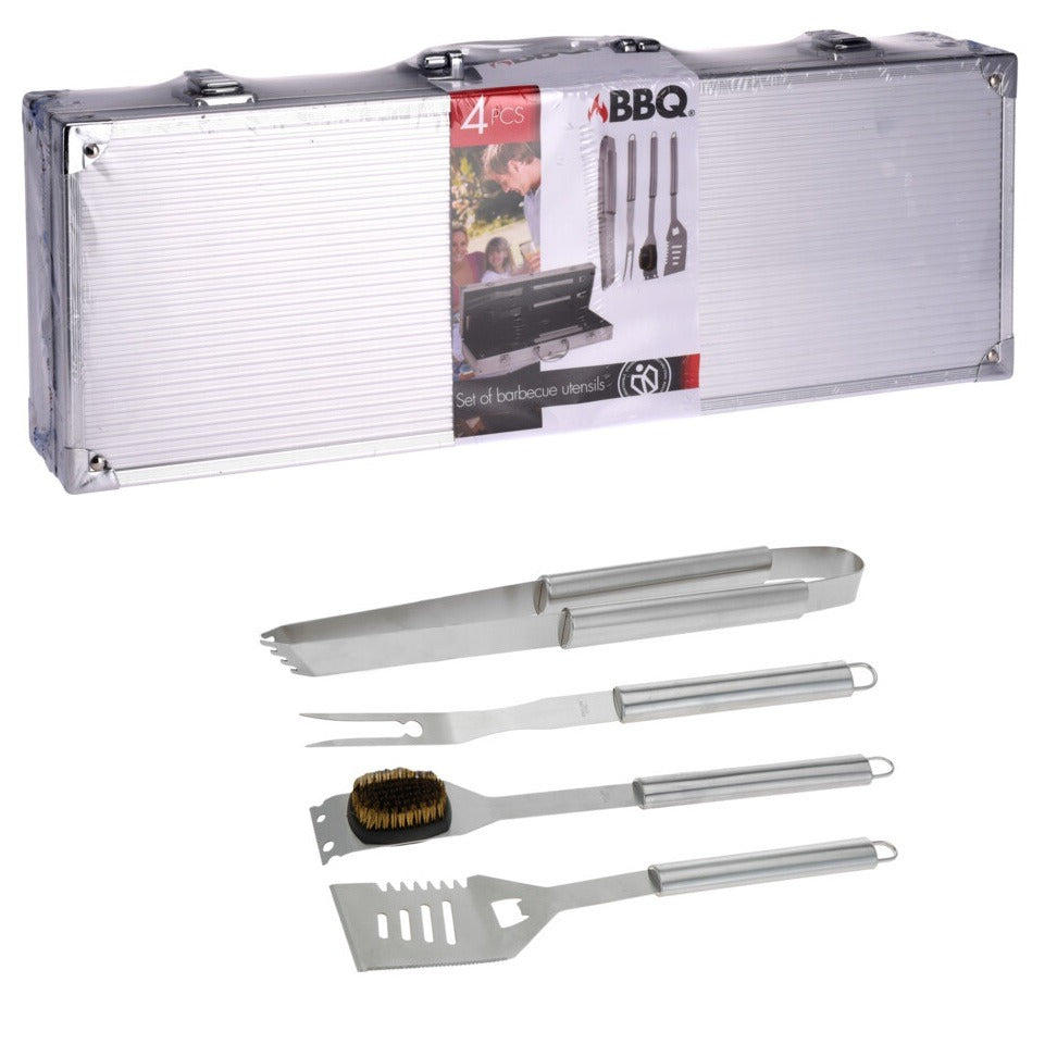 Bbq Tool Set Of 4 Pcs, Stainless Steel In Aluminium Case