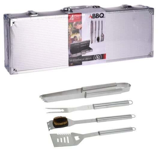 Bbq Tool Set Of 4 Pcs, Stainless Steel In Aluminium Case