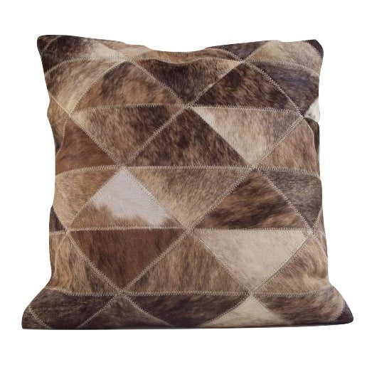 Real Cow Hide Hair On Leather Cushion Patchwork Beige/Brown 40X40 Cm