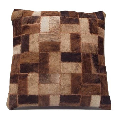Real Cow Hide Hair On Leather Cushion Mix Beige/Brown 40X40 Cm