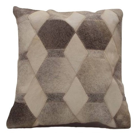 Real Cow Hide Hair On Leather Cushion Geometric Grey/Beige 40X40 Cm