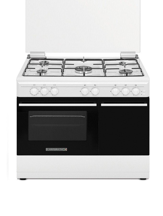 Campomatic, 90Cm Cooker With Bottle Compartment, 2 Knobs, Gas-Gas, 4G + 1Tb, Glass Cover With Full Aluminium Front Profile, Timer