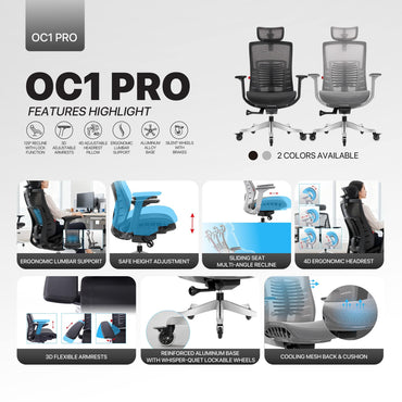 Fantech, OC1 PRO Professional Ergonomic Chair for All-Day Work Comfort Gray, CHAIR D60