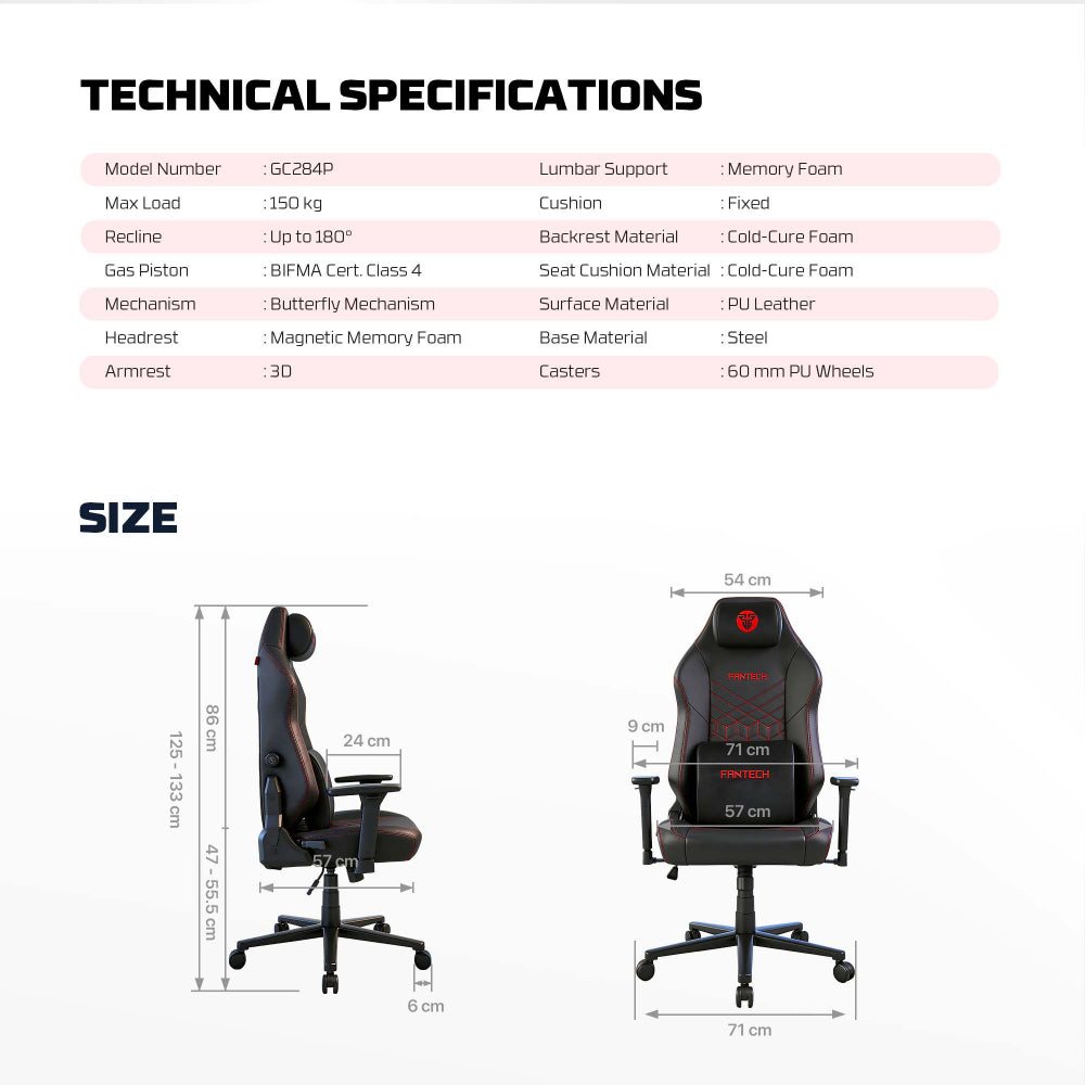 FANTECH NeoArc Pro GC284P Luxury PU Leather, Magnetic Memory Foam & Lumbar Support, Ultimate Comfort Fully Adjustable Features