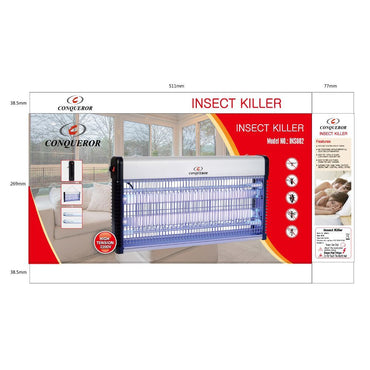 Conqueror Insect Killer 30W - INS002 ? Full open insect killer with UV-A lamps to attract insects ? Suitable for home, farm, factory, restaurant, hospital, hotel, office ? ABS fire resistant material for high safety, special design assures larger coverag
