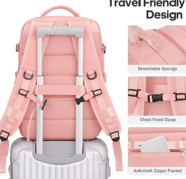 CoolBell, Travel Backpack For Women, 40L Carry-On Backpack, Airline Approved Personal Item Bag, Waterproof Laptop Backpack With Large Duffel, Casual Daypack For Buisness Gym Weekend Hiking (Pink)