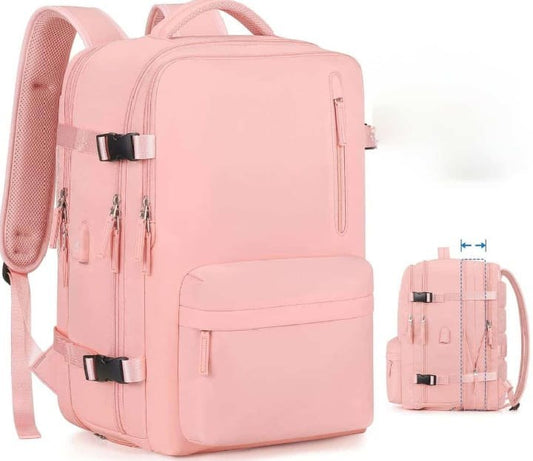 CoolBell, Travel Backpack For Women, 40L Carry-On Backpack, Airline Approved Personal Item Bag, Waterproof Laptop Backpack With Large Duffel, Casual Daypack For Buisness Gym Weekend Hiking (Pink)