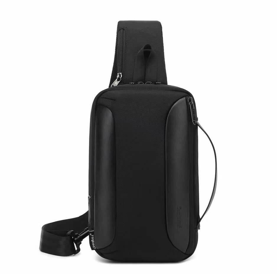 Coolbell, Sling Bag, Chest Bag, Water Resistant, College Student Book Bag Black With Usb Charging Port, Black