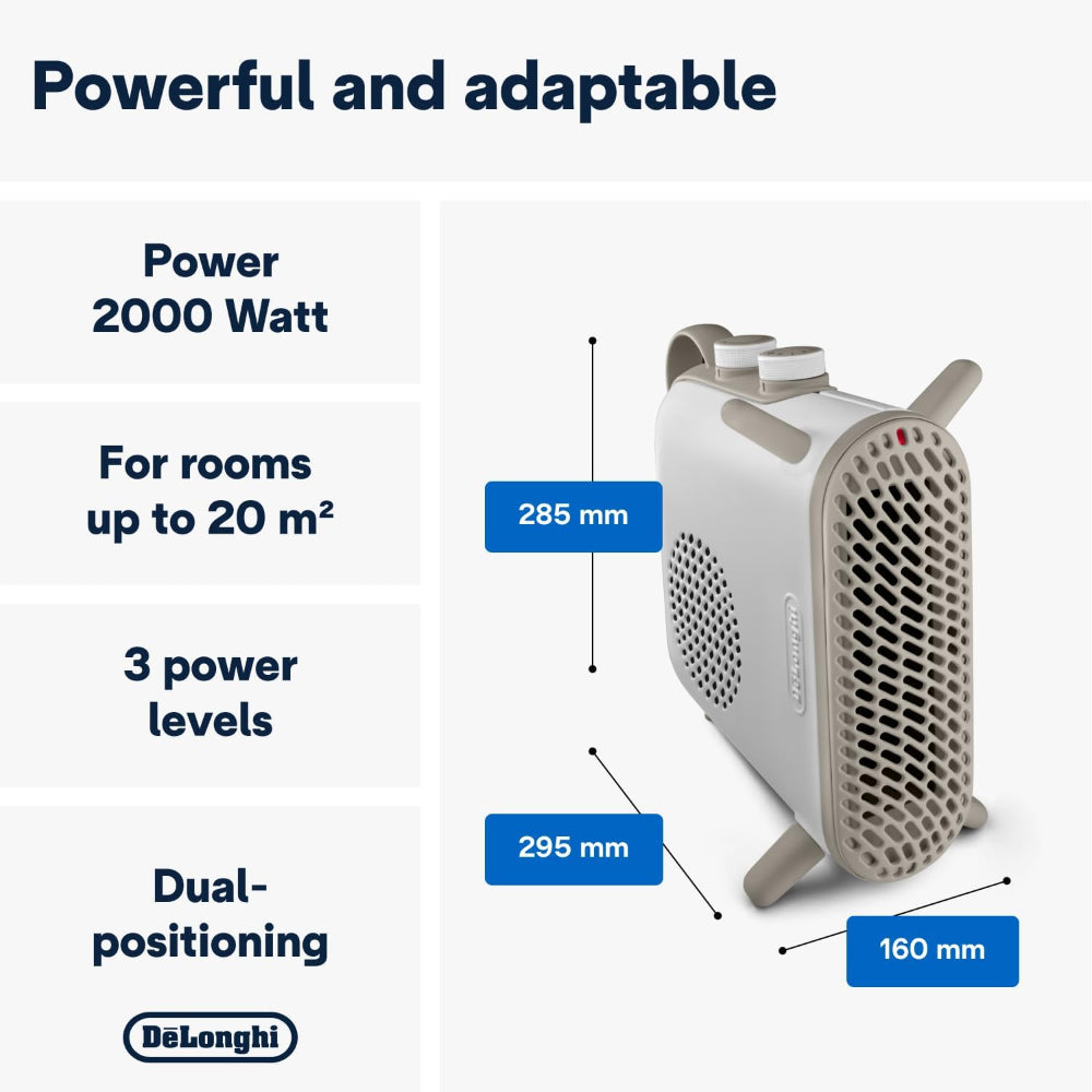 Delonghi Fan Heater, Metal, 2000W Max, Vertical and Horizontal Position, DEL-HFS70B20WH
