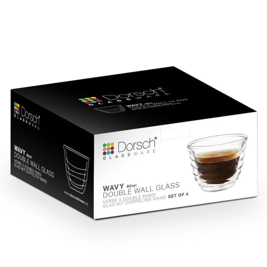 Dorsch, Wavy Double Glass Coffee Cups Set 4Pcs