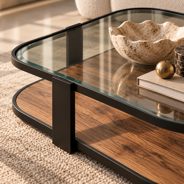 Luna Glass & Walnut Coffee Table | S08