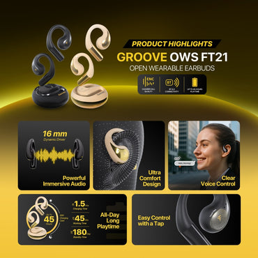 Fantech, Finecoustic Groove Ows Ft21 Open Wearable Earbuds, Perfect For Sport Activities, Up To 45 Hours Play Time, Available in Different Colors