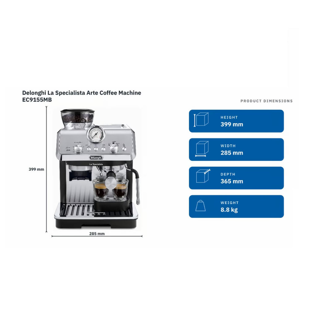 Delonghi La Specialista Arte, Semi Pro Espresso Maker, Integrated Grinder, 19 Bars-1450W, EC9155MB
