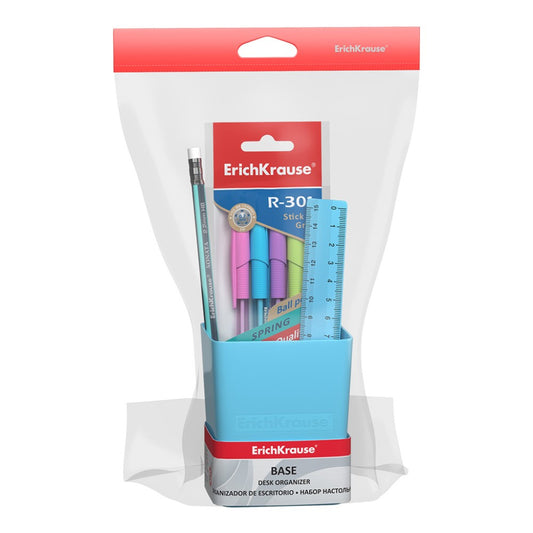 Erichkrause, Desk Organizer Base With Pencil, Ruler & 4 Pens Ek53310, Pastel, Blue