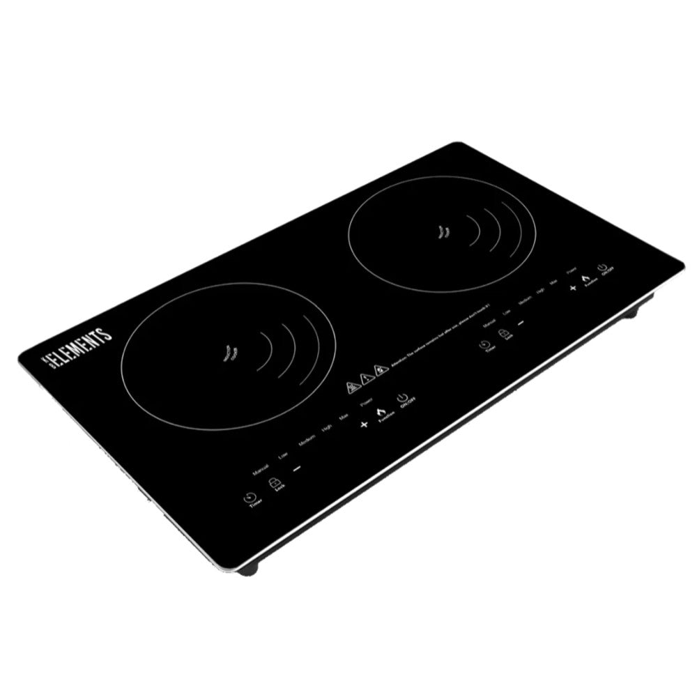Element, Double Induction Cooker 8 Power Settings, 4000W 75% Energy Saving, Black Glass