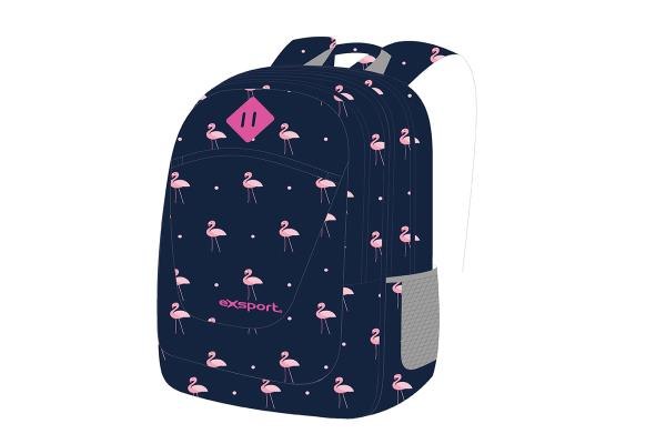 Exsport, Backpack Flamingo, Girls, High Canvas Backpack, Students Back To School Lightweight, Book Bag, Travel Backpack With Side Pockets, Navy